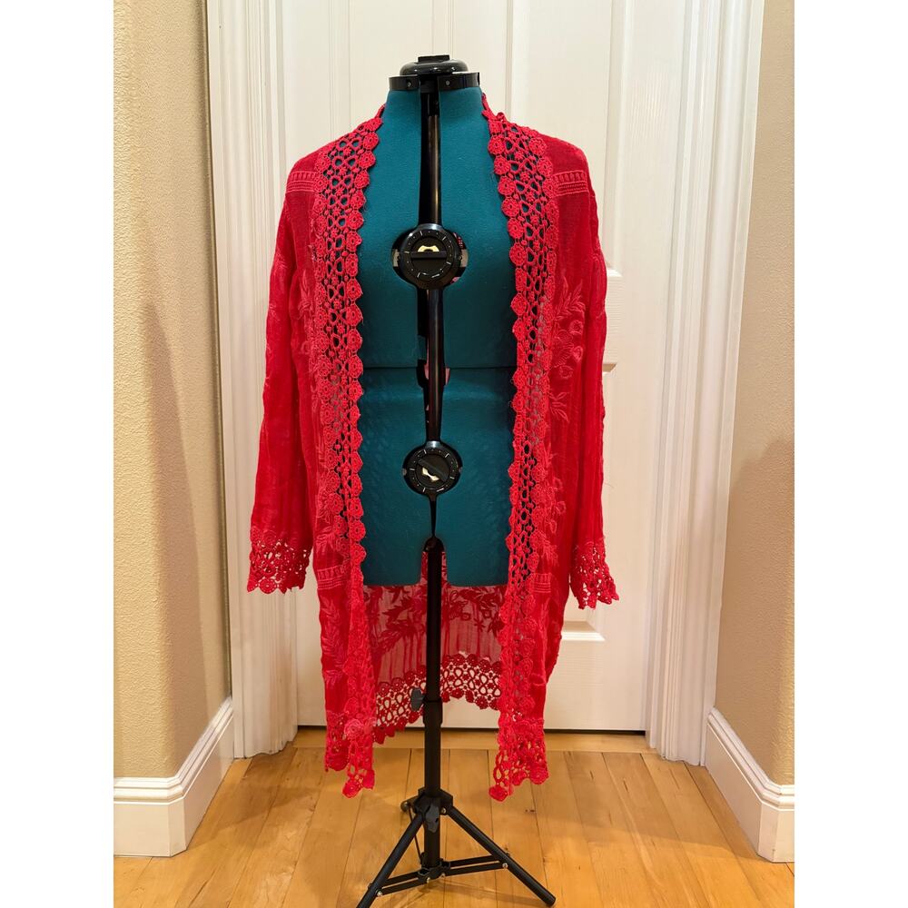 Size M Boho Red Lace Duster by Soft Surroundings